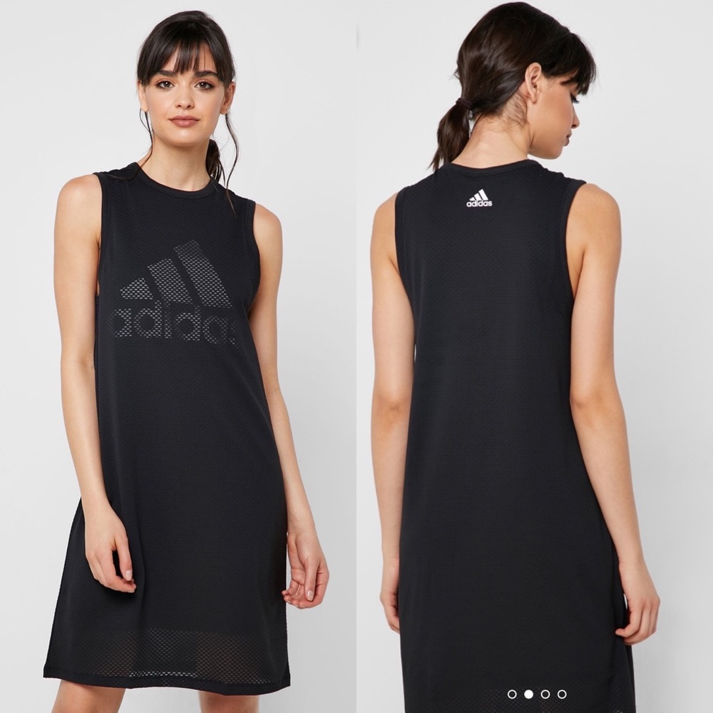 ADIDAS | Mesh-Overlay Logo Tank Black Dress XS